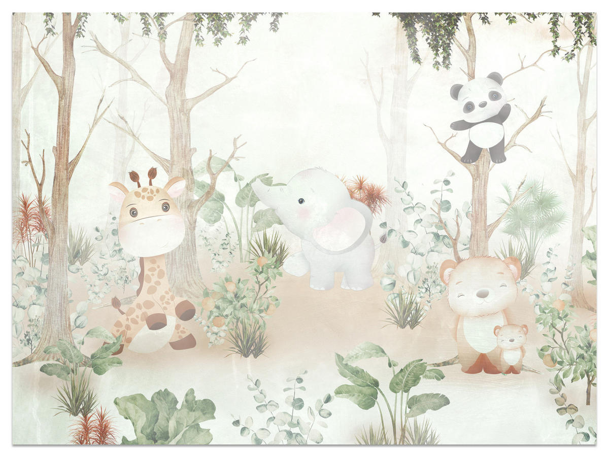 FOTOTAPETE für Kinder Tiere Wald Pflanzen 300x210 - Beige/Orange, Papier (300/210cm) - Muralo