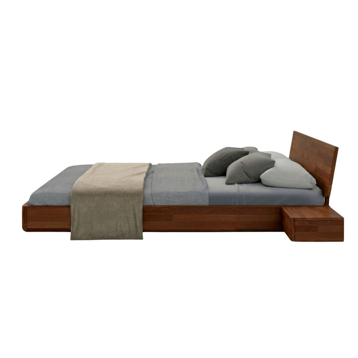 MASSIVHOLZBETT Lena mit 2 Nachttischen, 200/200, Buche - lackiert, Nussbaumfarbe - Walnussfarben, Holz/Buchenholz (200/200cm) - Visby