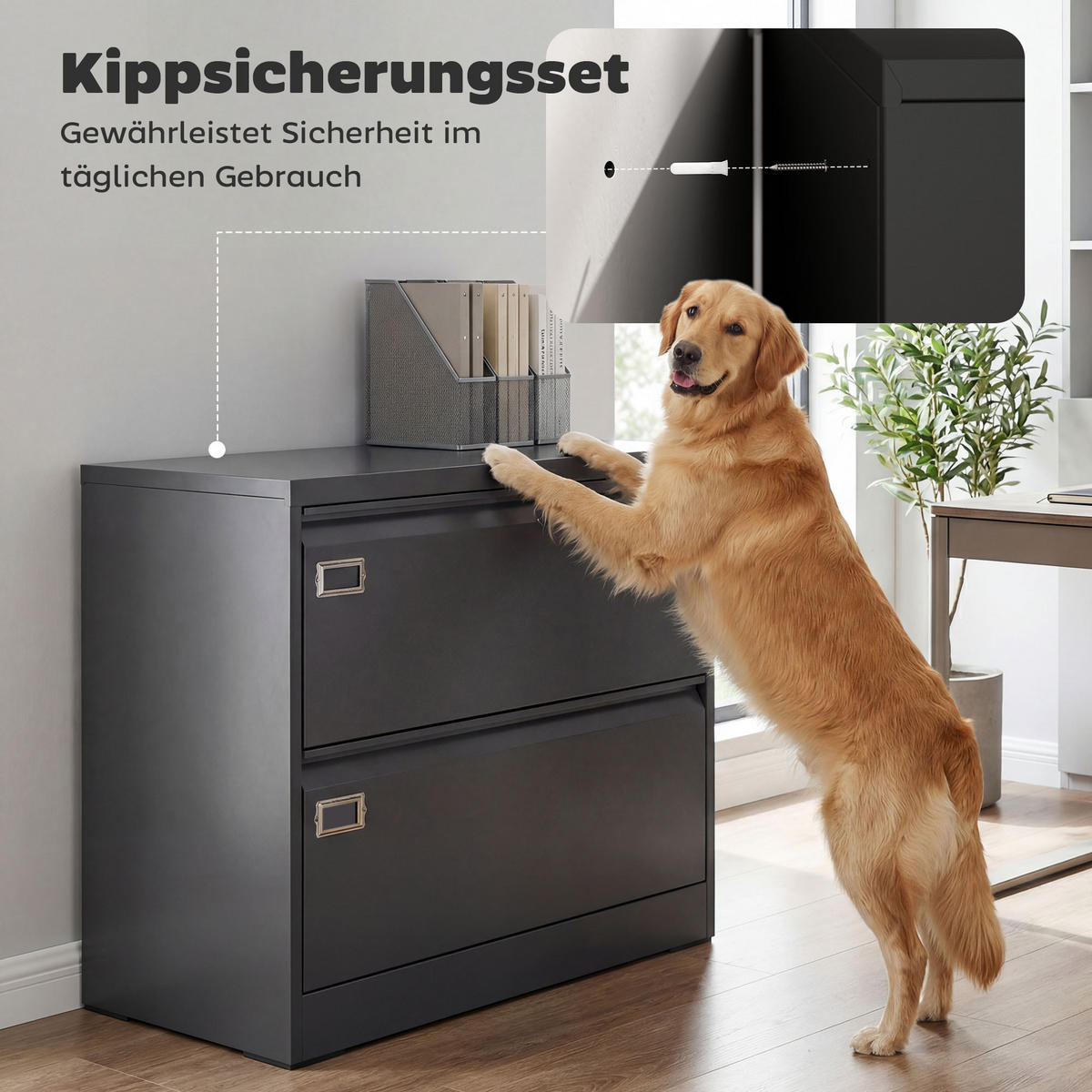 AKTENSCHRANK aus Stahl 90/40/78 cm Schwarz - Schwarz, Metall (40/77.4/90cm) - HOMCOM
