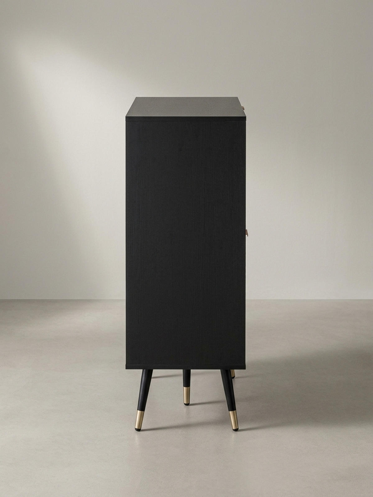 SIDEBOARD – Schwarz/Eiche-Dekor, 77x97x40 cm, mit Türen, Schubladen, Regal, Metallbeine - Goldfarben/Schwarz, Holzwerkstoff/Metall (77/97/40cm) - KADIMA DESIGN
