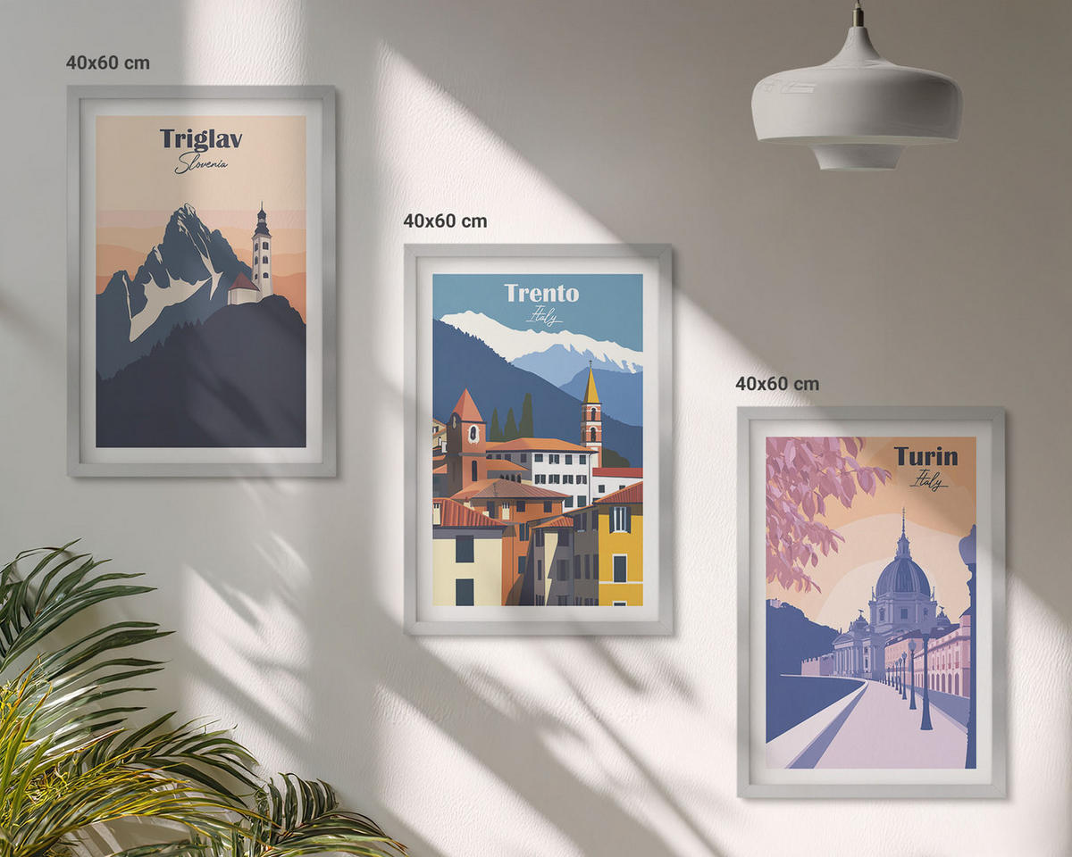 BILDER SET 3er Set - 40x60 cm Silberner Rahmen - Retro-Illustrationen zur Bergarchitektur - Silberfarben, Kunststoff (40/60cm) - TULUP