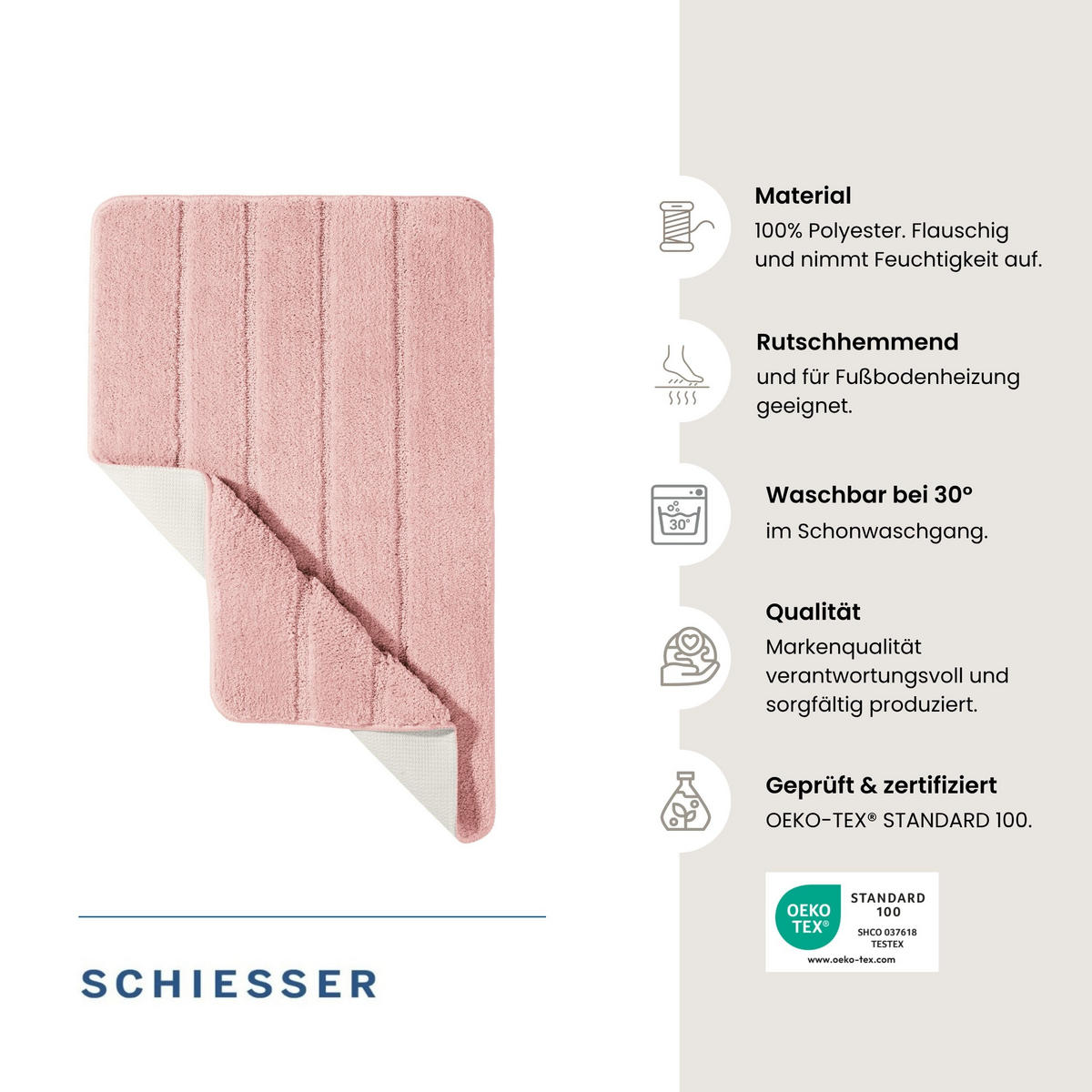 BADTEPPICH Milano - 100% Polyester - 60x100 cm - Puderrosa - Rosa, Textil (60/100cm) - SCHIESSER