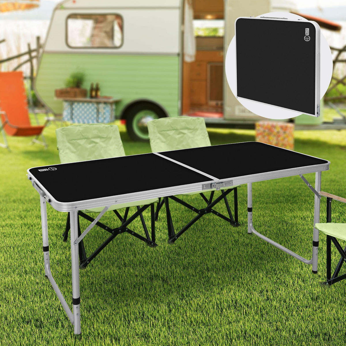 CAMPINGTISCH - Schwarz, Metall (120/60/70cm) - ECD-Germany
