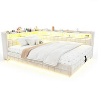 SCHLAFSOFA 140x200 cm in Beige mit hydraulischem Stauraum, LED und Ladeanschlüssen - Beige, Textil (140/200cm) - IVMEU
