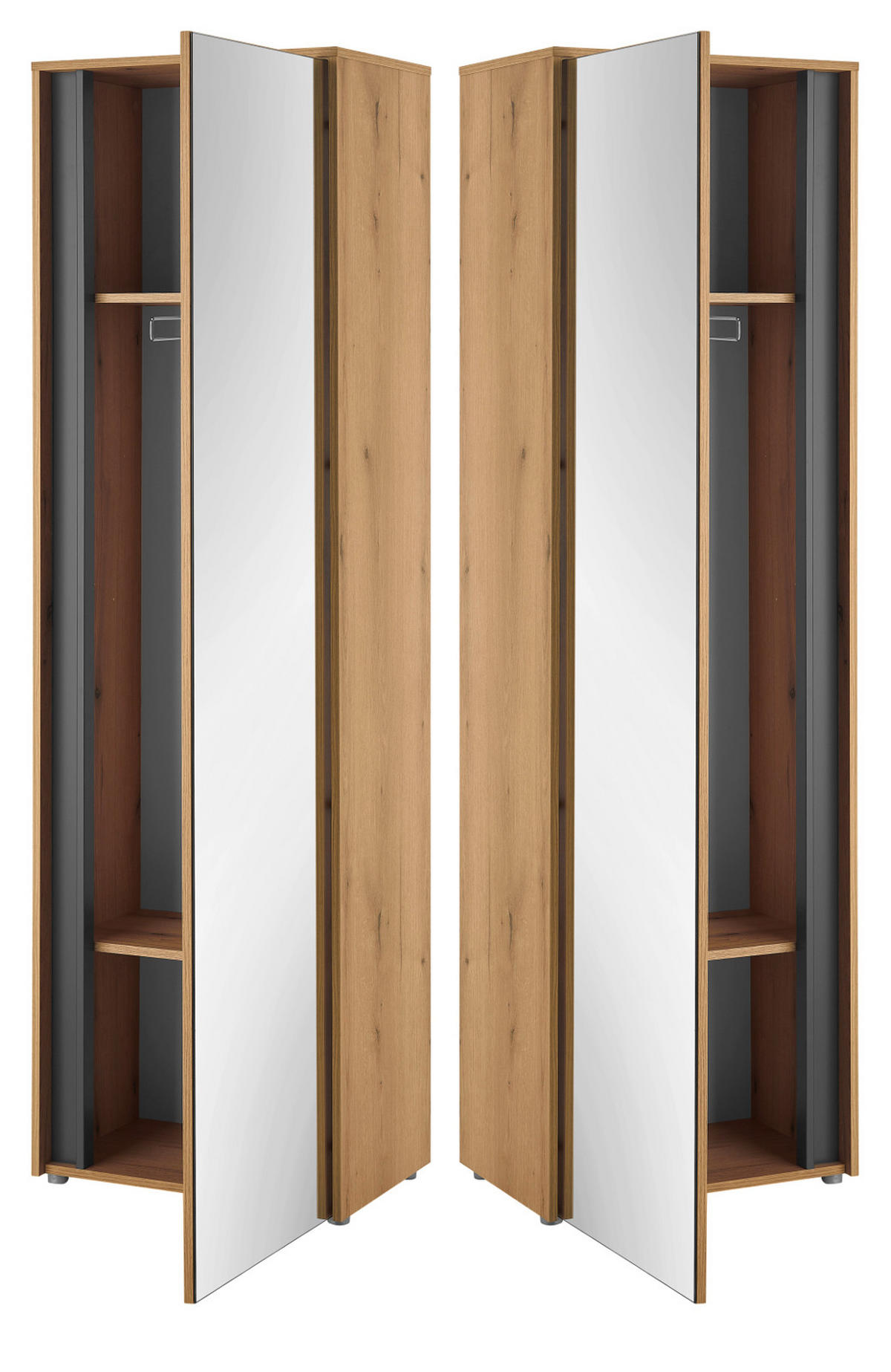 GARDEROBENSCHRANK Evoke Eiche, grau 60 x 200 cm, Flurschrank mit Spiegel - Eichefarben/Schwarz, Glas/Holzwerkstoff (60/200/40cm) - Furn.Design