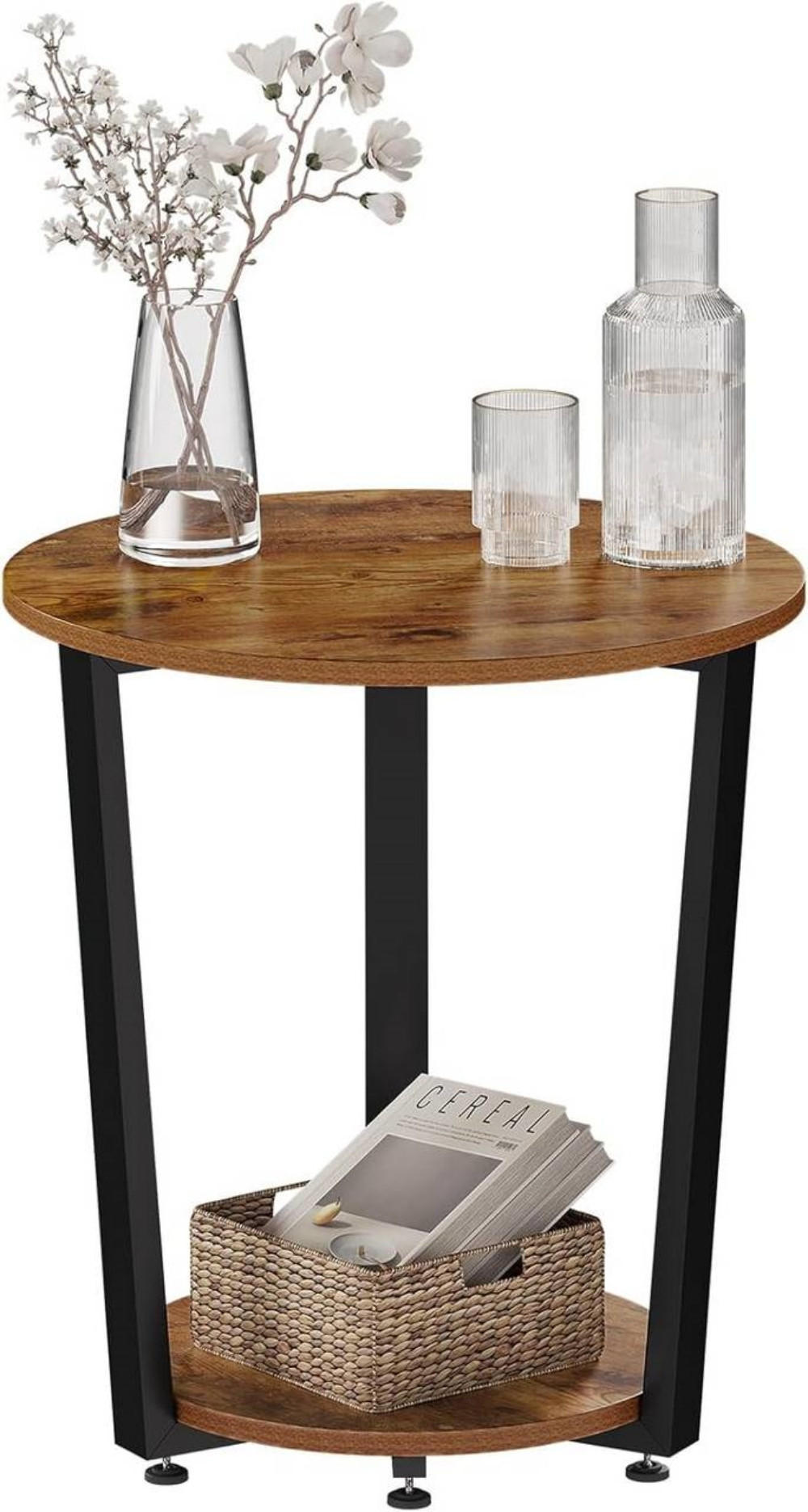 COUCHTISCH rund, mit 2 Ablagen, Vintage-Braun - Dunkelbraun, Holzwerkstoff/Metall (50/50/53cm) - Woltu