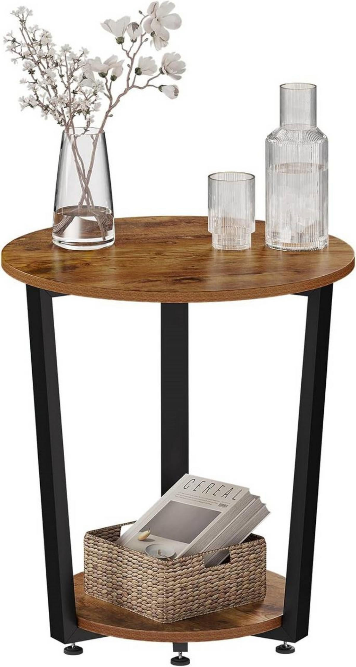 COUCHTISCH rund, mit 2 Ablagen, Vintage-Braun - Dunkelbraun, Holzwerkstoff/Metall (50/50/53cm) - Woltu