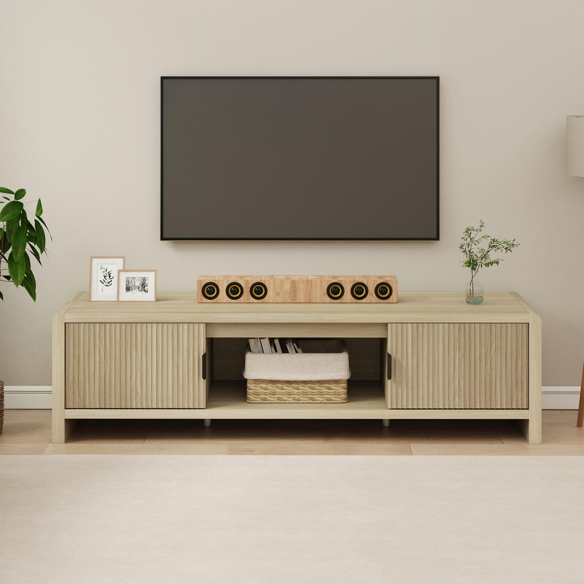 SKŘÍŇ NA TELEVIZOR Lukkodso - barva dubu, kompozitní dřevo (150/40/40cm) - [en.casa]