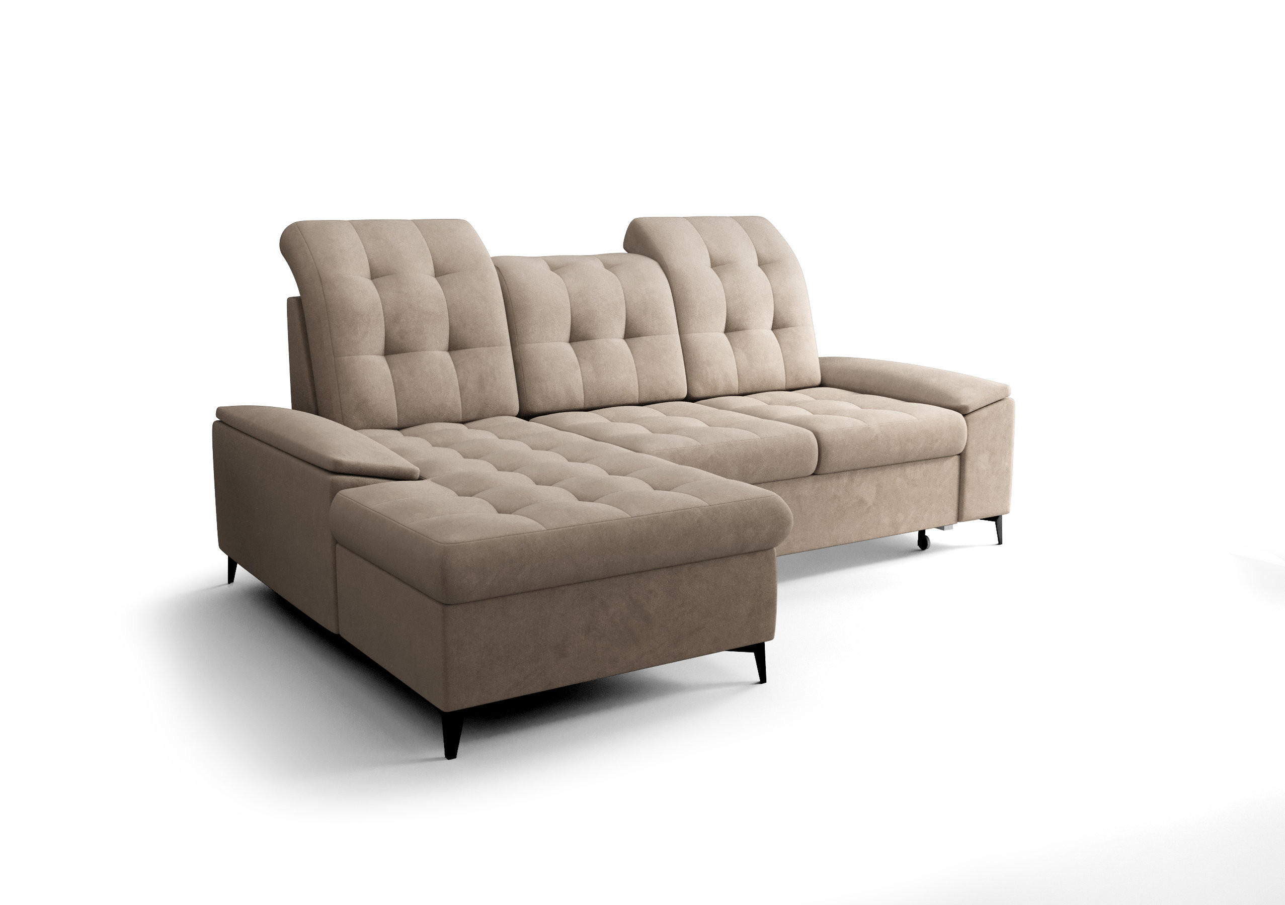 ECKSOFA KONGO RBN18, Eckcouch in L-Form mit Schlaffunktion, Farbe: Beige, Velourstoff, Ottomane Links - Beige, Textil (257/172cm) - O-Sofa