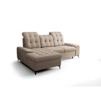 ECKSOFA KONGO RBN18, Eckcouch in L-Form mit Schlaffunktion, Farbe: Beige, Velourstoff, Ottomane Links - Beige, Textil (257/172cm) - O-Sofa