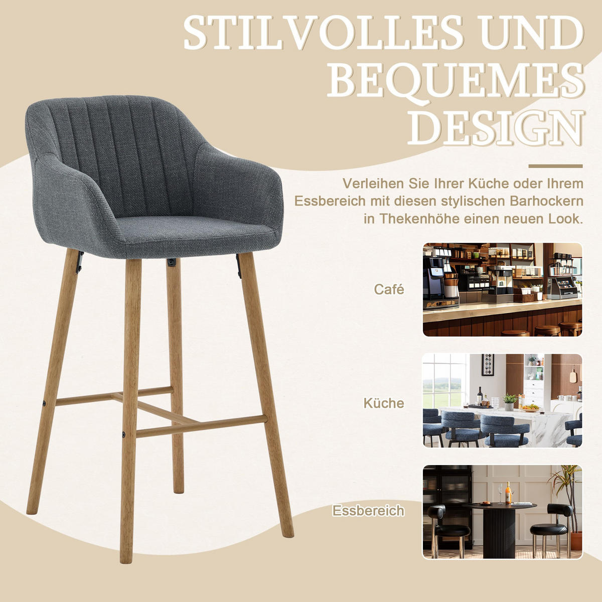BARHOCKER,2ER-SET,BARSTÜHLE,KÜCHENSTÜHLE,LEINEN,GRAU - Grau, Textil (55/104/51cm) - LVHOM