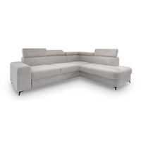 ECKSOFA ALVORO R-S Hellgrau Boucle-Stoff mit Schlaffunktion - Hellgrau, Holz (253/190cm) - MASSENO