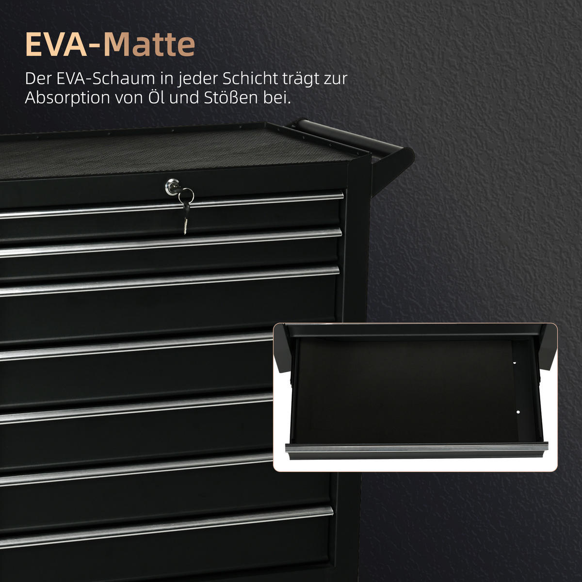 WERKZEUGWAGEN DE-10525 7 Schubladen Rot - Schwarz, Metall - ComfortXL