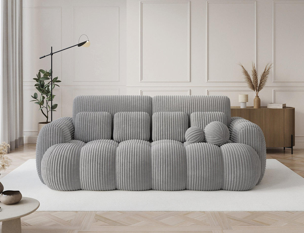 SCHLAFSOFA COTONN 256 cm – Modernes 3-Sitzer Sofa mit Schlaffunktion, Bettkasten und Dekokissen - Grau, Kunststoff (256/119/105cm) - Wohnideebilder