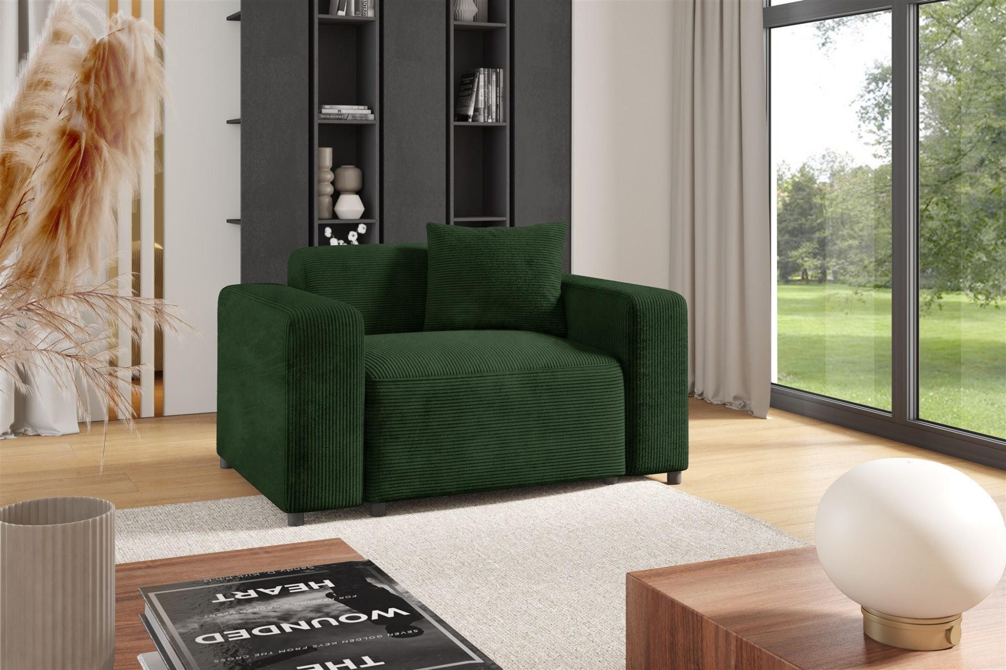 SESSEL Megan In Poso - Dunkelgrün, Holzwerkstoff/Textil (145/75/98cm) - Fun Möbel