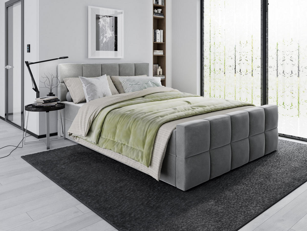 KONTINENTALBETT Vanessa 206/223 cm, in Gelb, Velours-Stoff, Bettkasten, Matratze, Topper - Gelb, Textil (200/220cm) - Barchello