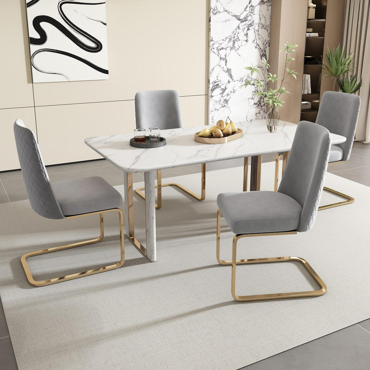 SCHWINGSTUHL 2-er Set Freischwinger,Esszimmerstuhl mit goldenen Stuhlbeinen,Samt,Grau - Grau, Metall (45/88/42cm) - LVHOM