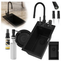 SPÜLBECKEN Solo 5-tlg. Granit Schwarz Matt 280/500 mm - Schwarz, Stein (28/21/28cm) - Granitan