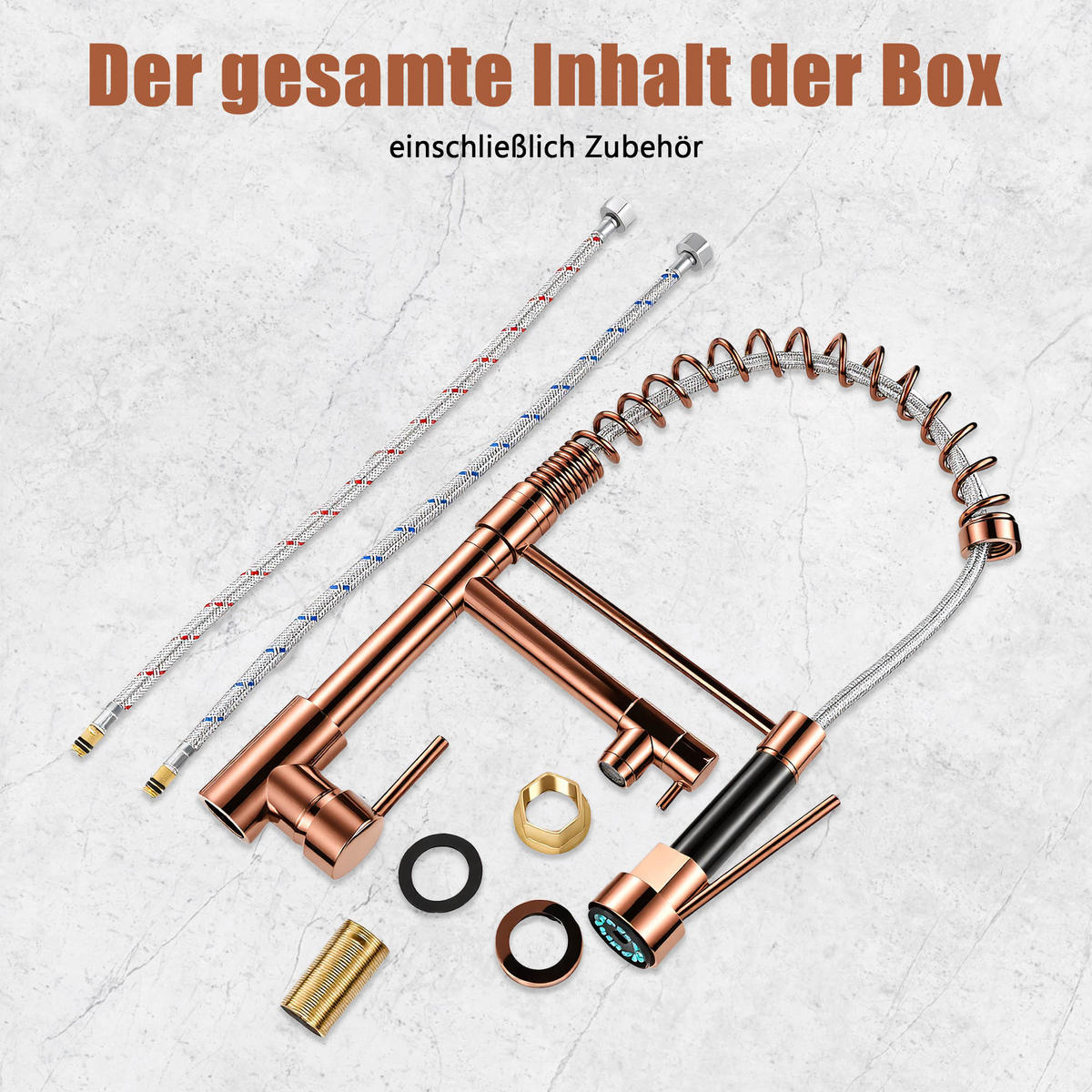 KÜCHENARMATUR Roségold Feder-Ausziehhahn Warm-Kalt - Roségold, Metall (35/6/42cm) - SHOPENTRA