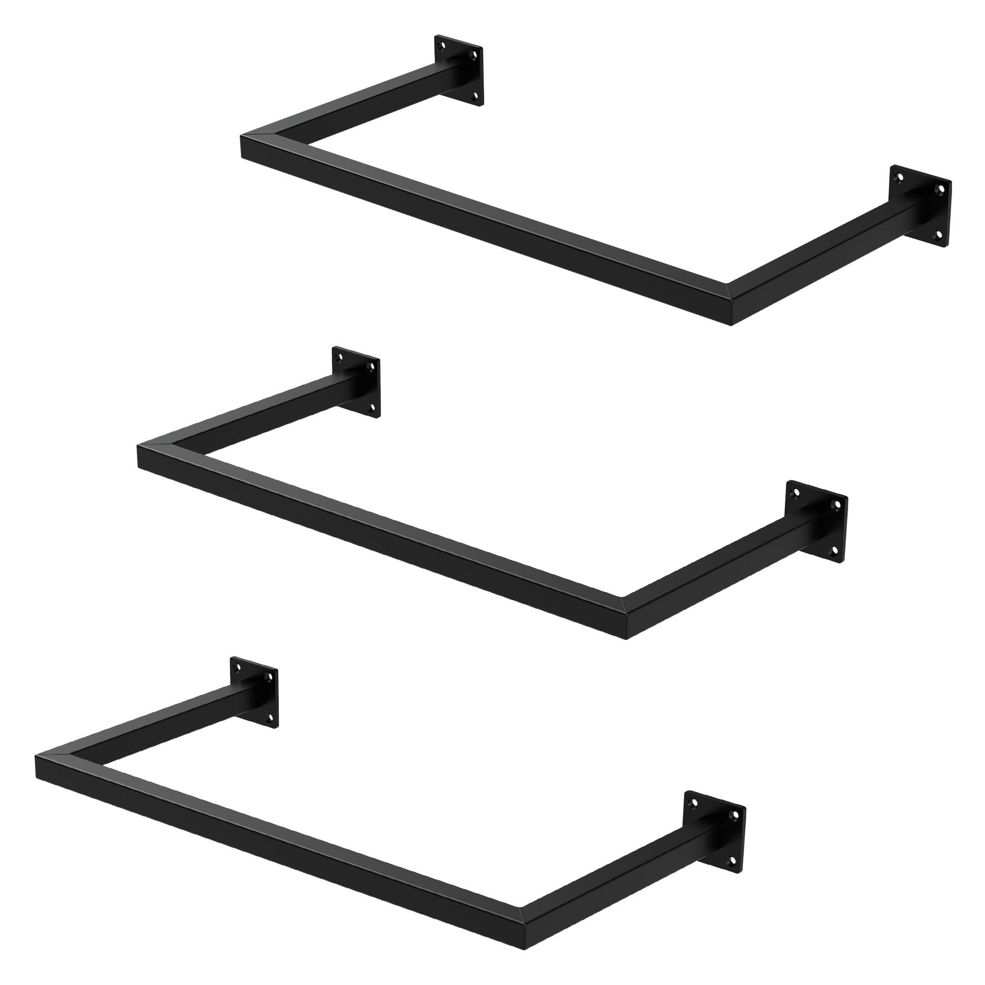 ML-DESIGN VĚŠÁK NA ODĚVY, sada 3 ks, obdélníkový, v. 30 cm x š. 60 cm, černý, z oceli, ve tvaru písmene U