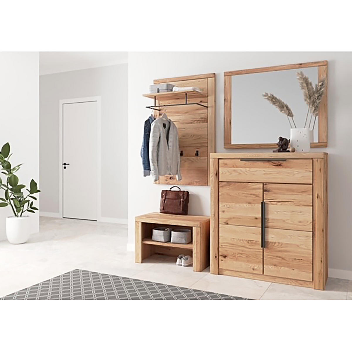 GARDEROBENBANK - Eiche teilmassiv - Eiche / Eiche Dekor - Braun, Holz/Holzwerkstoff (80/46/40cm) - home24