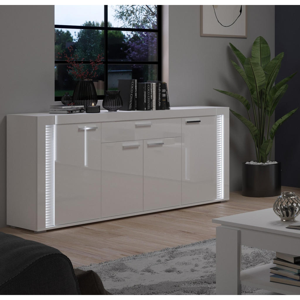 Thumbnail - Inn.Furn Sideboard, Weiß, Weiß Hochglanz, Kunststoff, Nachbildung, Uni, 3 Fächer, 1 Schubladen, Rechteckig, 182x84x42 cm...
