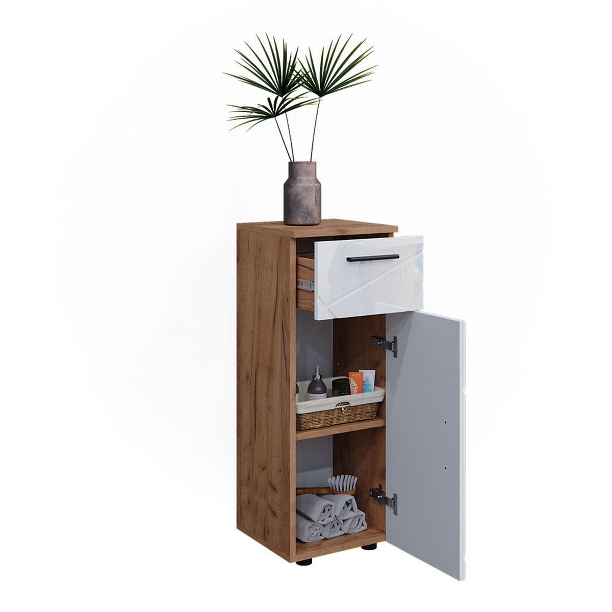 MIDISCHRANK Irma Eiche 30 x 81 cm - Weiß Hochglanz, Holzwerkstoff (30/81/30cm) - Vicco