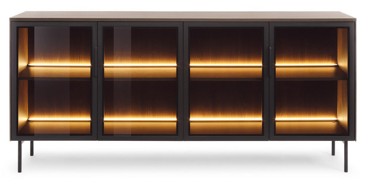 KOMMODE 182 cm Senzia mit LED, 4 Türen, Eiche Dunin - Eichefarben, Holz (182/83/39cm) - Emporius