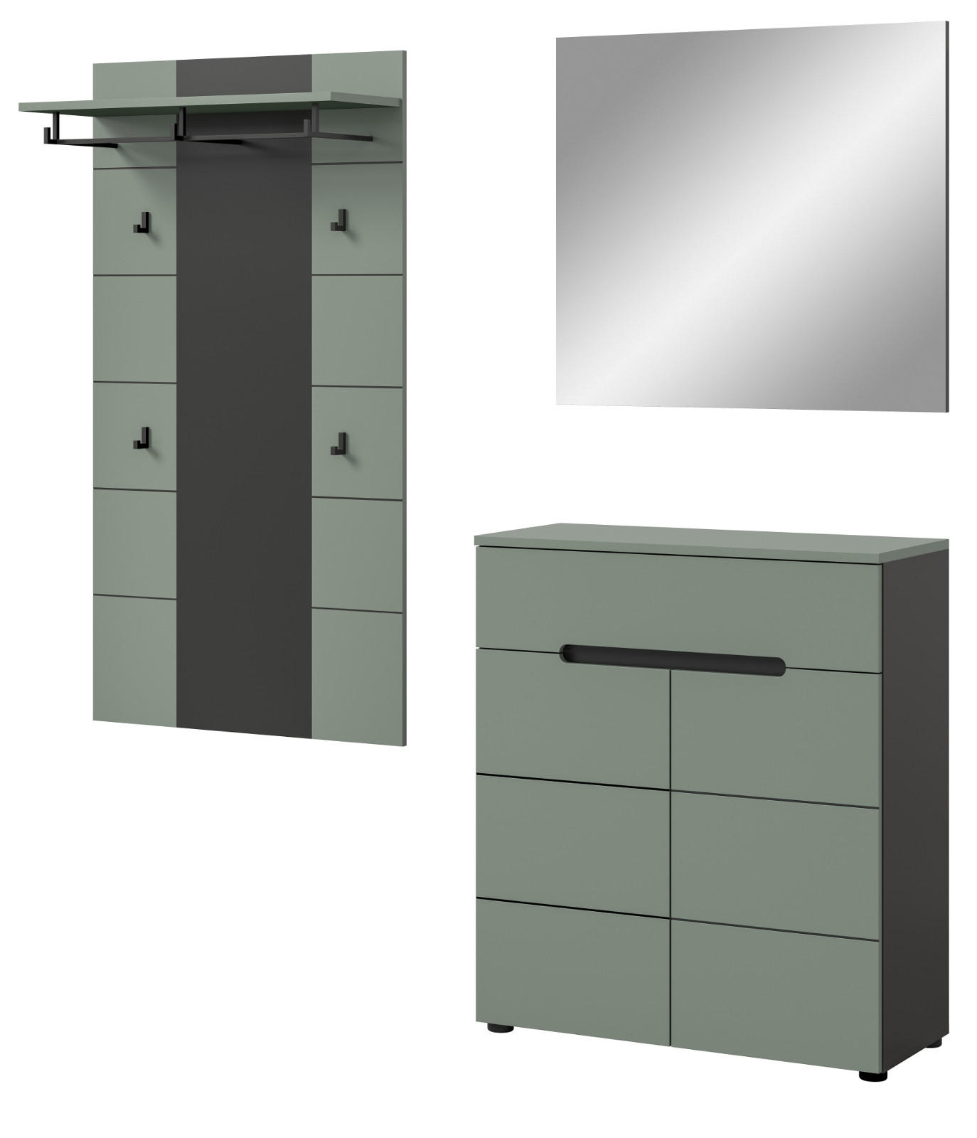 Inn.Furn Garderoben-Set Salbeigrün, Grau 175x190x37 cm