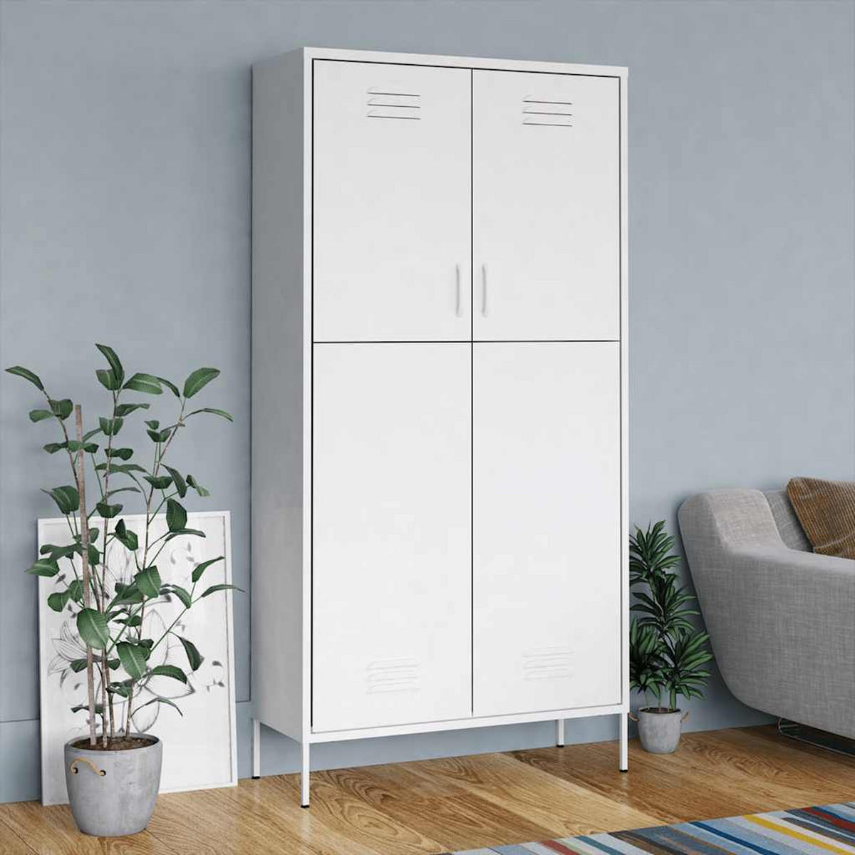 KLEIDERSCHRANK 2-Türig mit 4 verstellbaren Fächern 90/50/180 cm aus Stahl Weiß - Weiß, Holz/Metall (90/180/50cm) - vidaXL