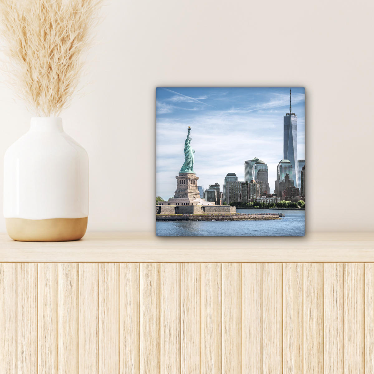 LEINWANDBILD New York - Freiheitsstatue - Wasser 20x20 cm - Hellblau, Textil (20/20cm) - MuchoWow