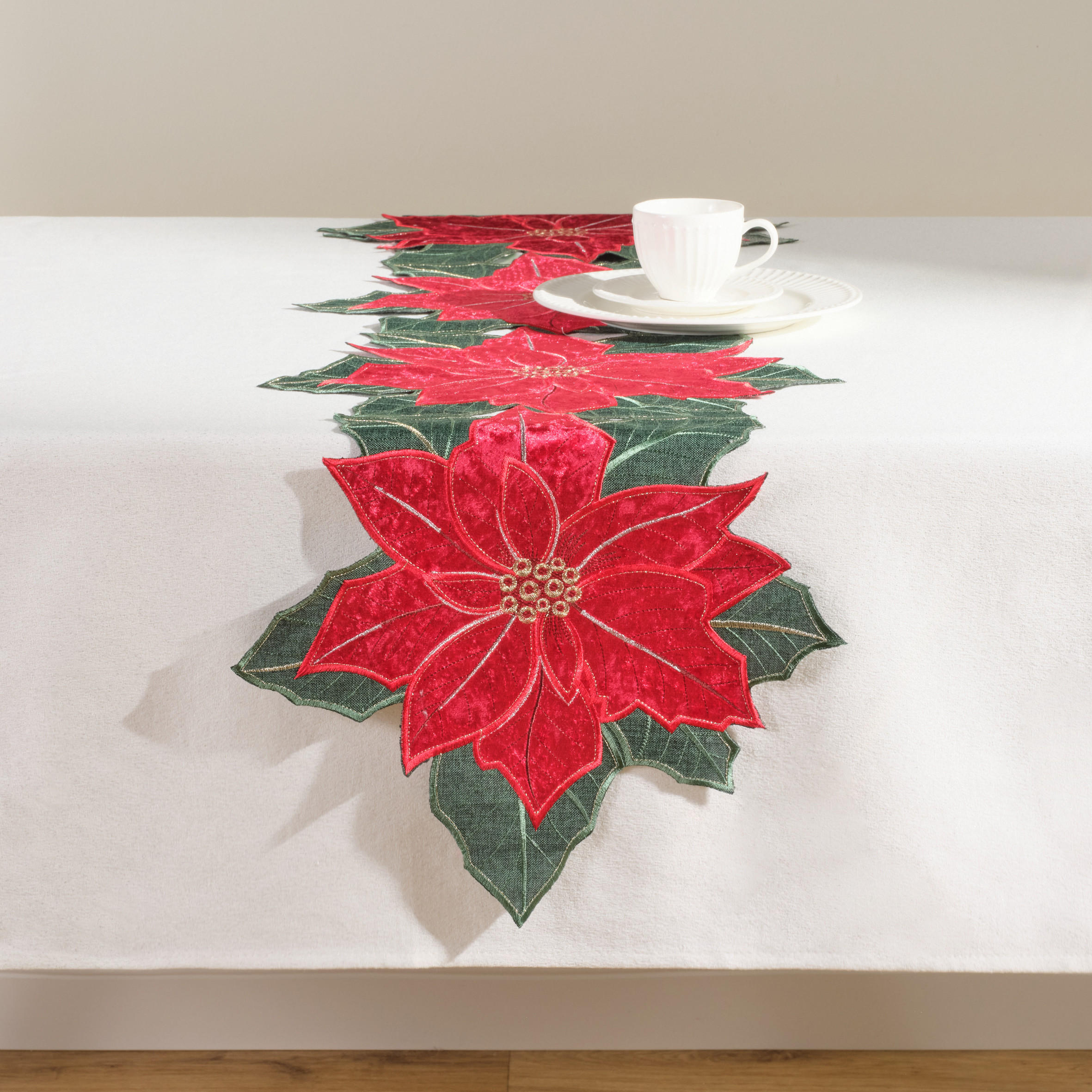 TISCHLÄUFER Bestickter POINSETTIA XMAS, 35x171 cm, Rot, Weihnachten Deko Tischdecke, Christmas - Rot, Kunststoff (171/35/1cm) - home&you