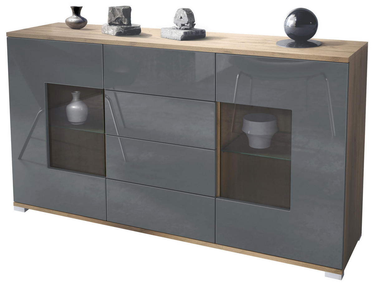 SIDEBOARD Grömitz Grau Hochglanz - Grau, Holzwerkstoff (138.5/75.5/35cm) - Vladon