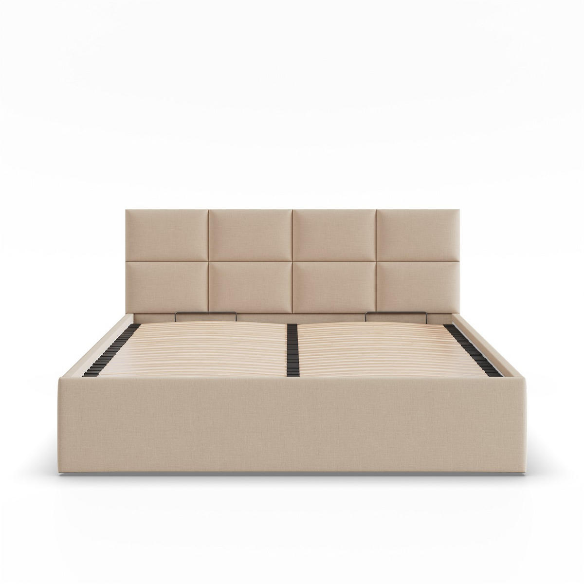 POLSTERBETT MIT KOPFTEIL 140x200 mit Bettkasten BORGO, Beige - Beige, Textil (140/200cm) - Mebligo