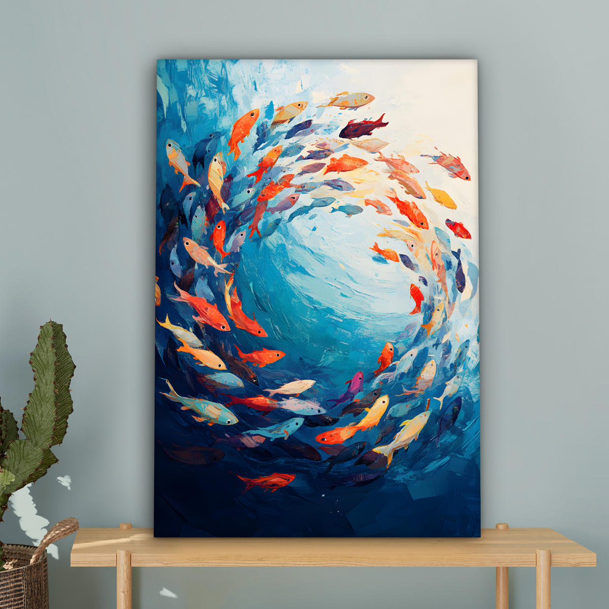 LEINWANDBILD Meer - Fische - Bunt - Dynamisch 60x90 cm - Hellblau, Textil (60/90cm) - MuchoWow