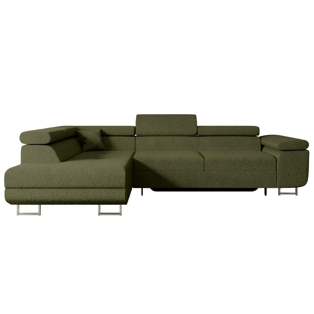 ALTDECOR ROHOVÁ SEDACÍ SOUPRAVA s funkcí lůžka a úložným prostorem GUSA-L 272x202x107 cm zelená buklé