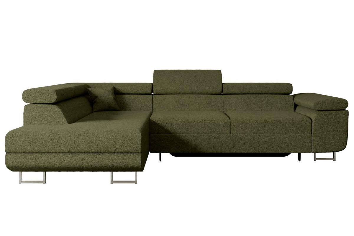 ECKSOFA mit Schlaffunktion und Bettkasten GUSA-L 272x202x107 cm Grün Bouclé - Silberfarben/Grün, Holzwerkstoff/Textil (202/272cm) - ALTDECOR
