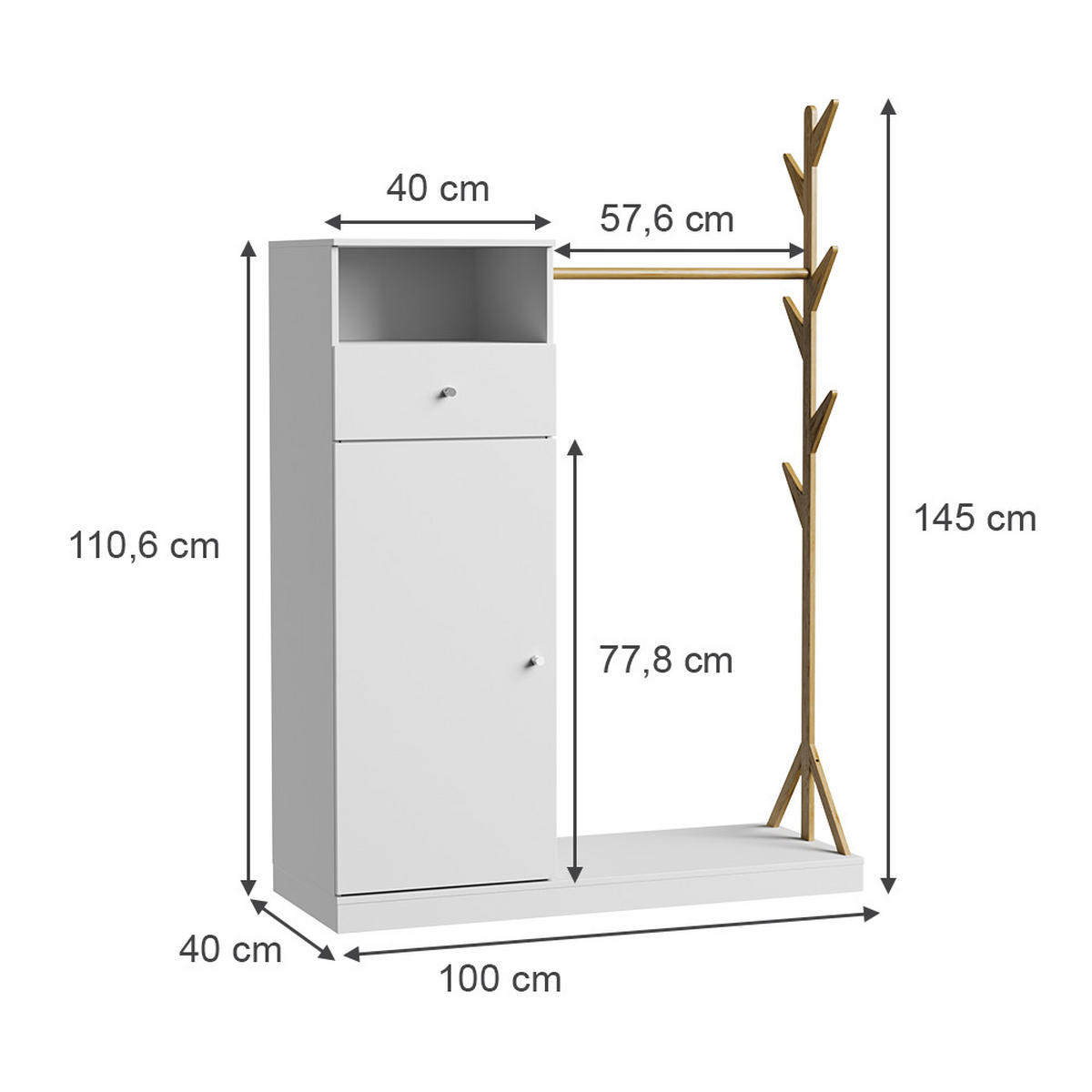 ŠATNÍKOVÁ SKRIŇA Liria Biela/bambusová - biela, kompozitné drevo (100/145/40cm) - Vicco