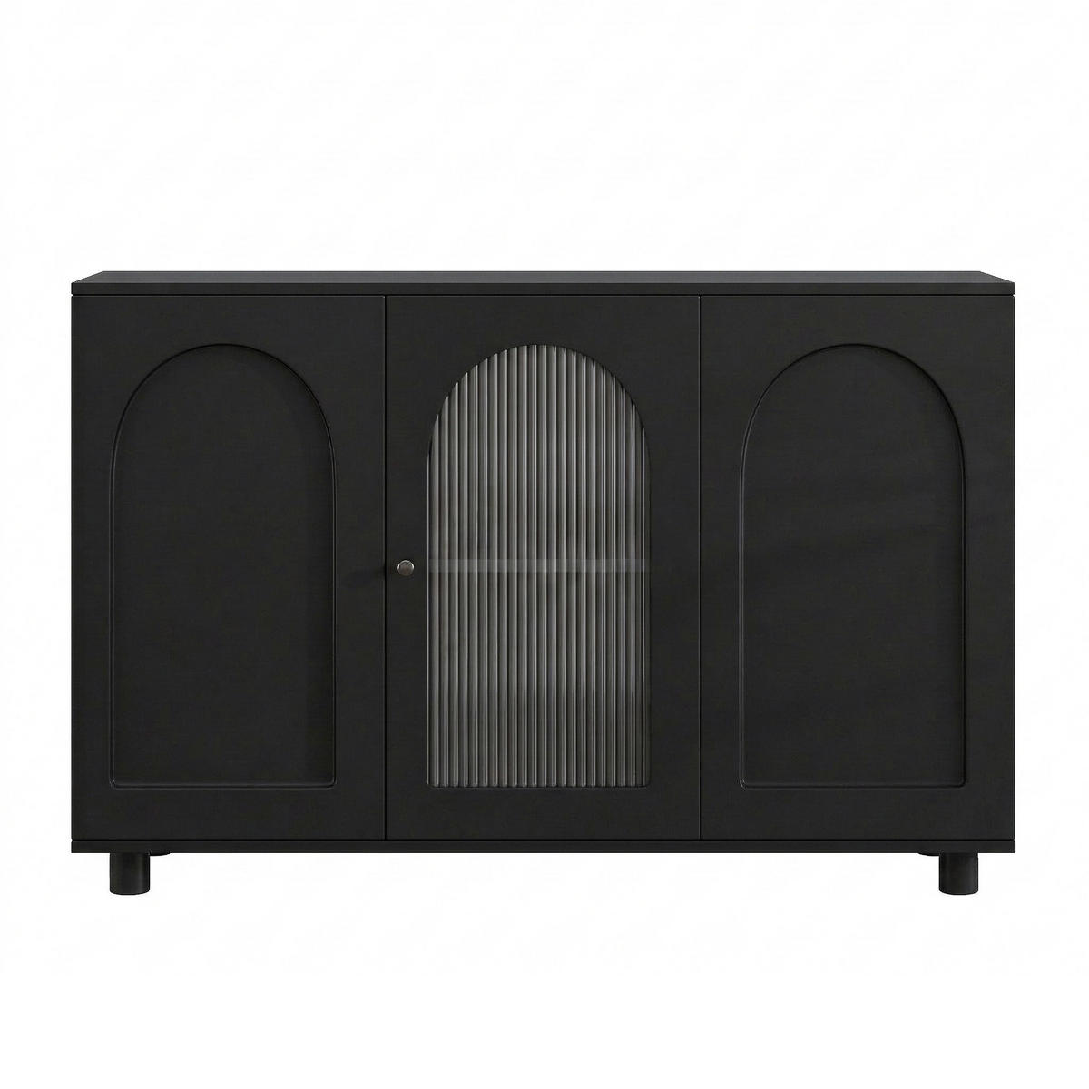 SIDEBOARD 120 cm Schwarz MDF mit Glastür, Push-to-Open und verstellbaren Regalen - Schwarz, Holzwerkstoff (120/78.5/40cm) - Urban Meuble