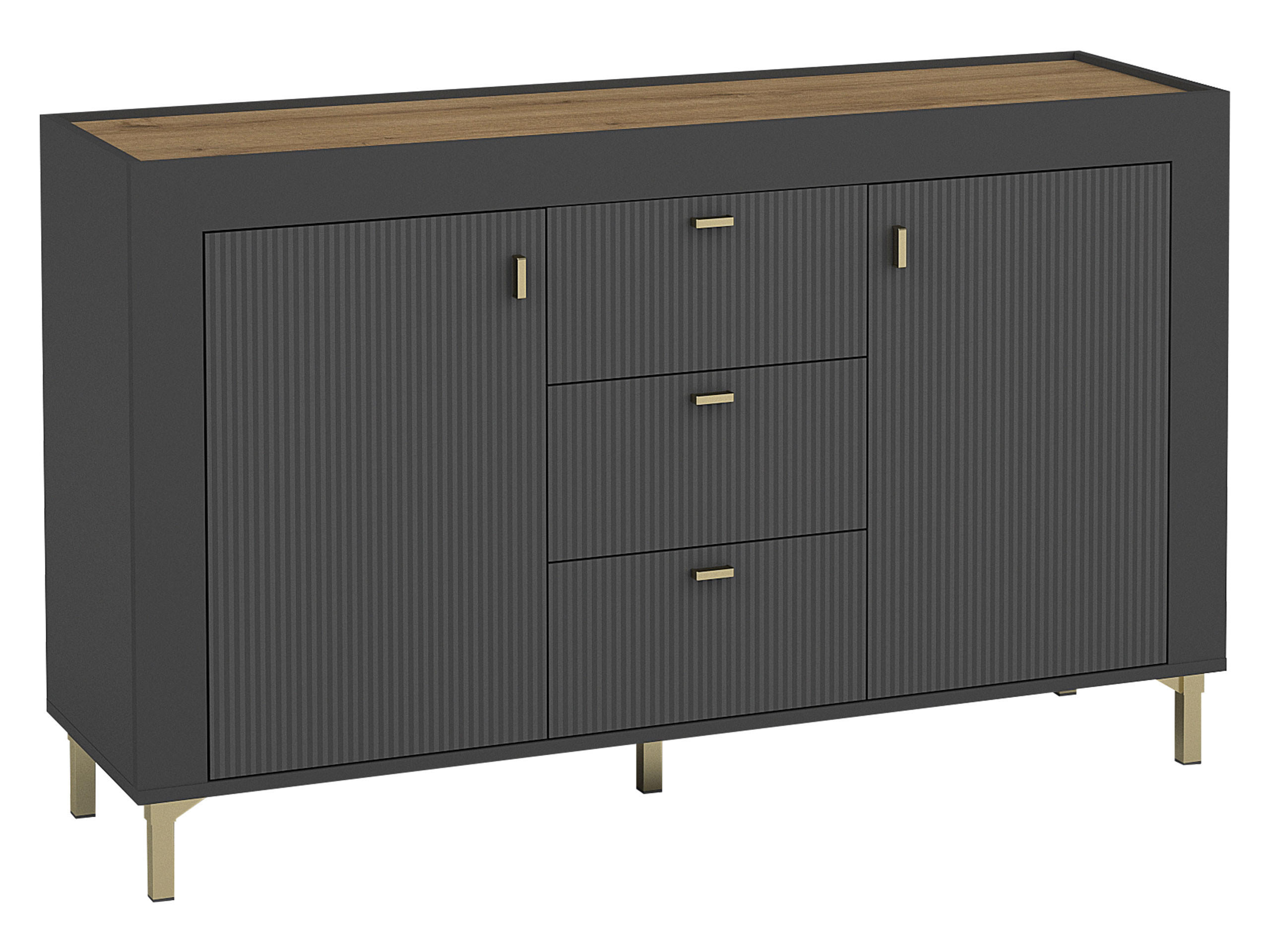 KOMMODE Mossa 2D3S MO06 - Goldfarben/Schwarz, Holzwerkstoff/Kunststoff (138/84/40cm) - MIRJAN24