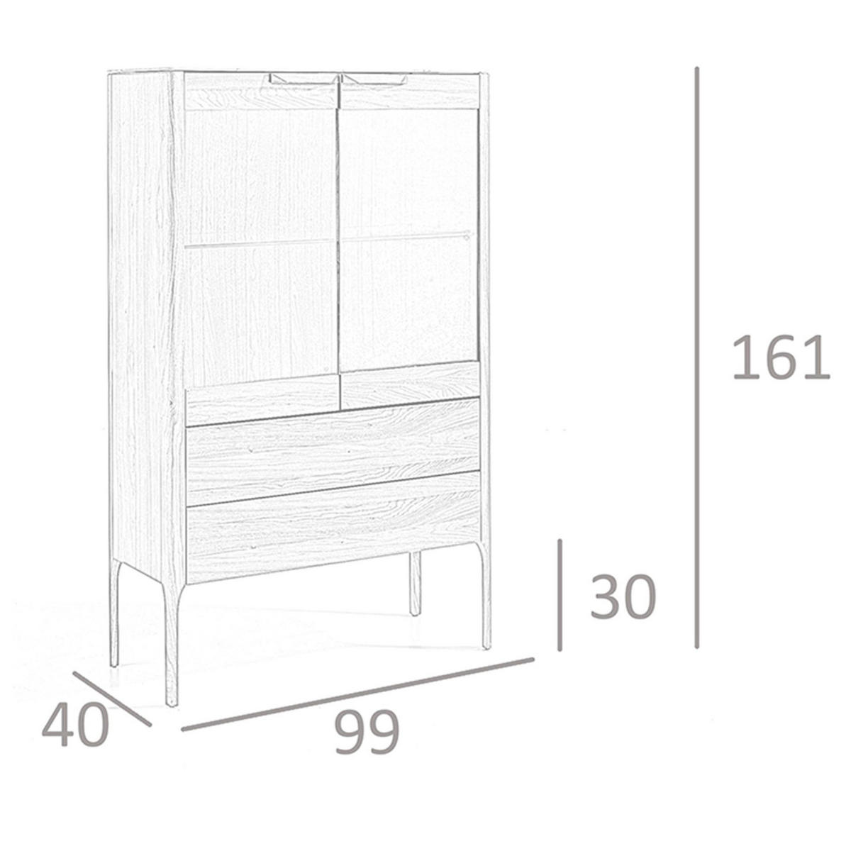 HIGHBOARD Hohe Anrichte aus Nussbaumholz mit Glasplatte aus Marmorimitation und Innenbeleuchtung 99/40/161 cm - Transparent/Walnussfarben, Holz (99/161/40cm) - ANGEL CERDA