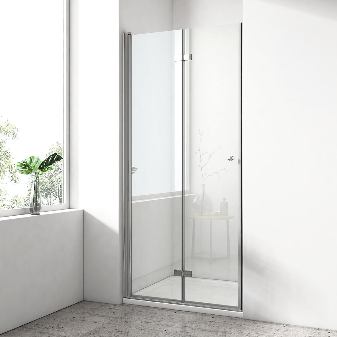 DUSCHTRENNWAND Drehfalttür Chrom 100/185 cm - Chromfarben, Glas (100/185cm) - EMKE