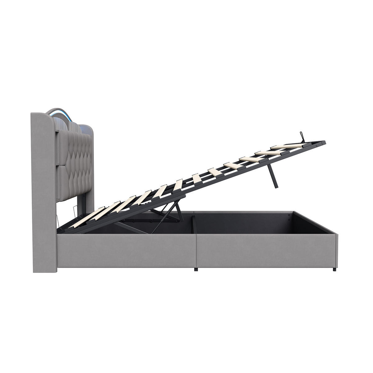 POLSTERBETT 140x190 cm mit Bettkasten, LED & USB, Doppelbett mit Kopfteil Stauraum und kabellosem Laden, Grau - Grau, Metall (140/190cm) - EuroLiving
