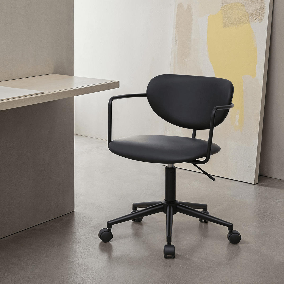 DREHSTUHL höhenverstellbar in Kunstleder Schwarz - Schwarz, Textil/Metall (54/71/57cm) - Furnhouse