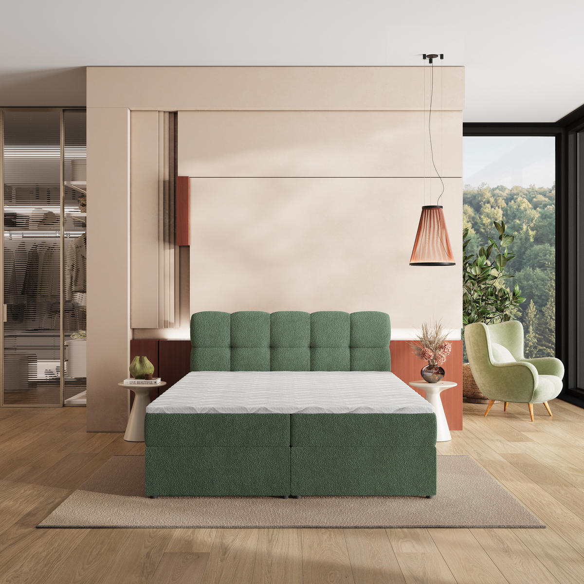 POSTEL Boxspring MERU 180x200 cm Zelená - zelená barva, kompozitní dřevo/textil (180/200cm) - MASSENO