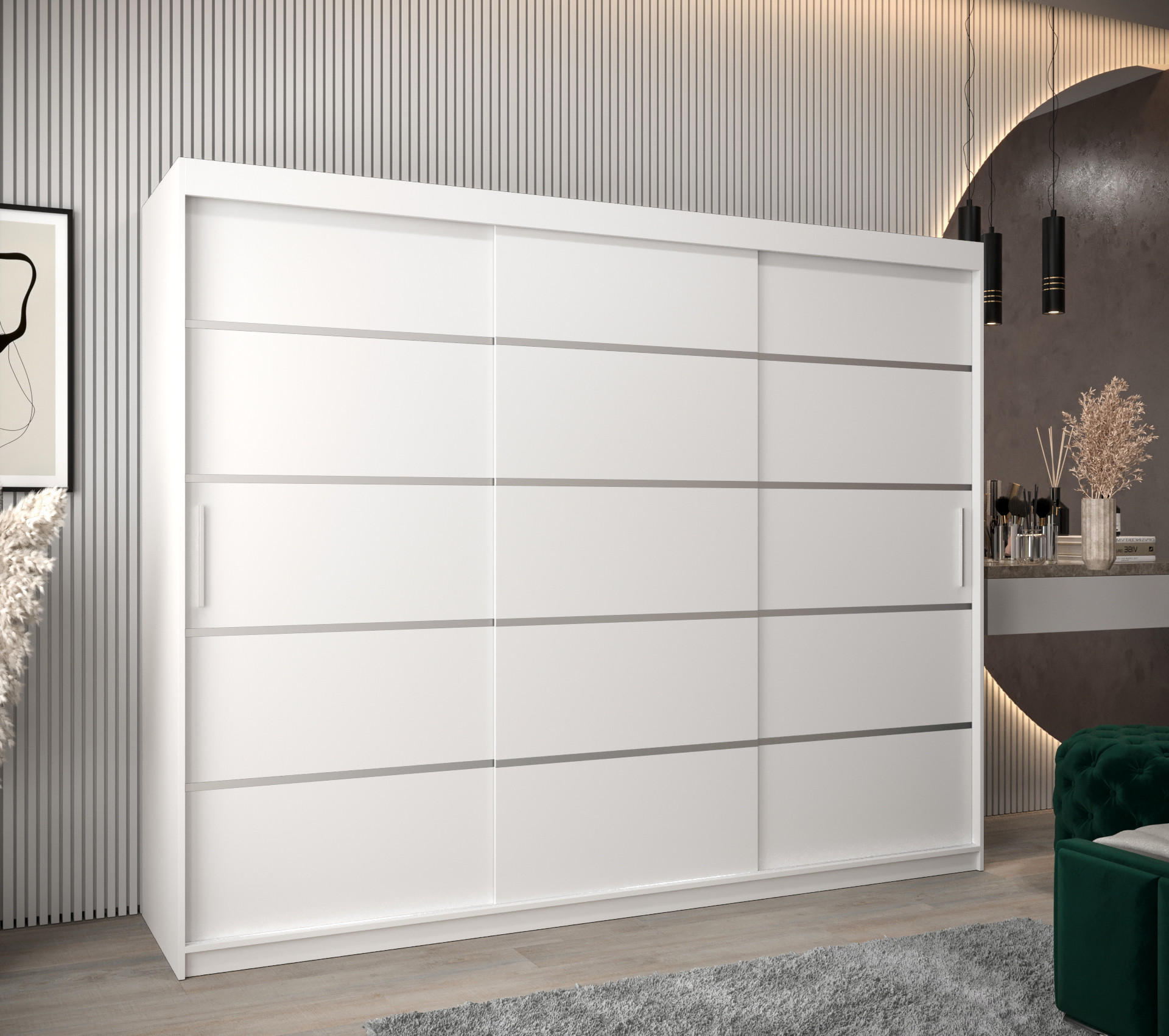 SCHWEBETÜRENSCHRANK 200/250/62 3-türig - Silberfarben/Weiß, Holz/Kunststoff (250/200/62cm) - MÖBEL KRYSPOL