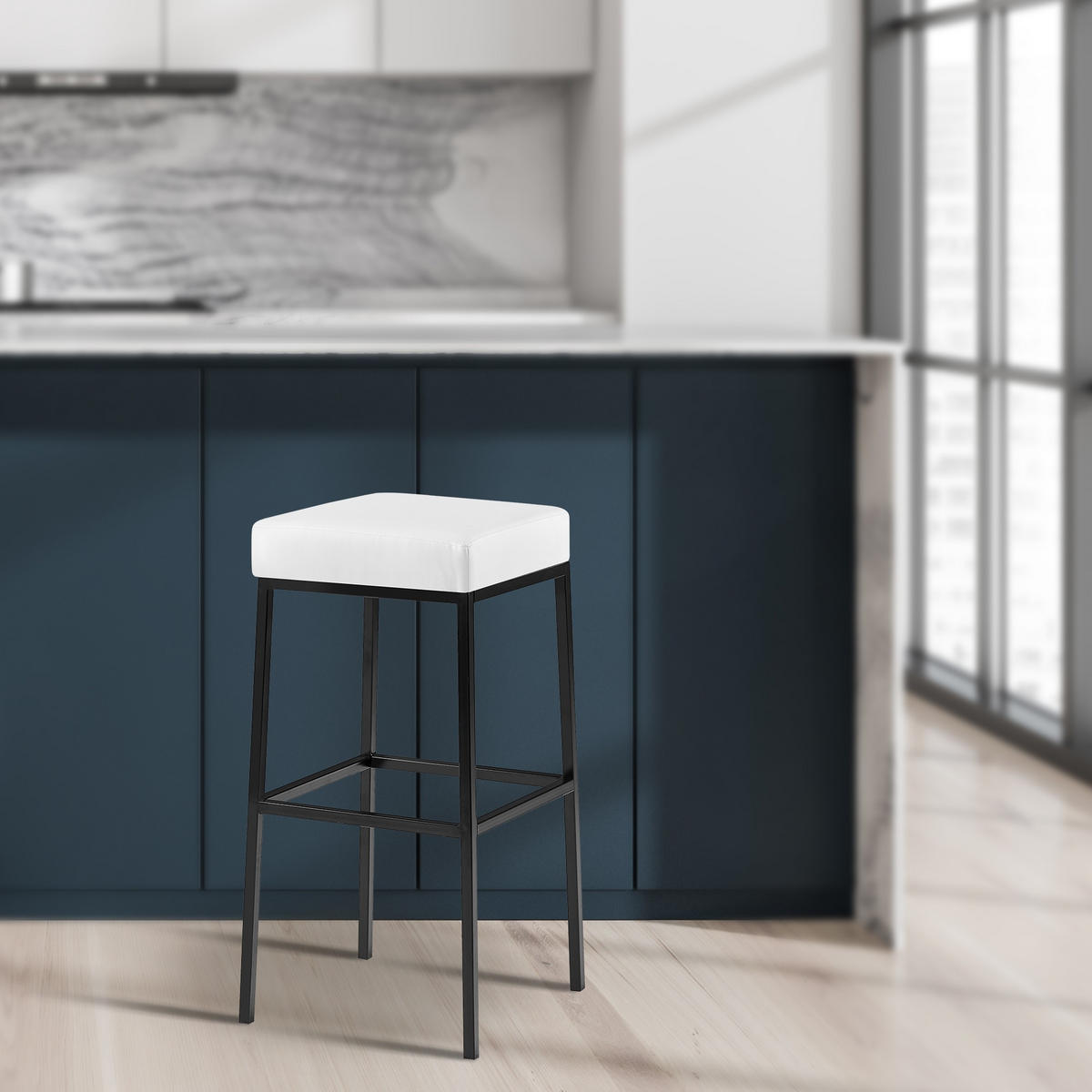 BARHOCKER 2er Set Lederlook weiß - Schwarz/Weiß, Textil/Metall (37/78/37cm) - CLP