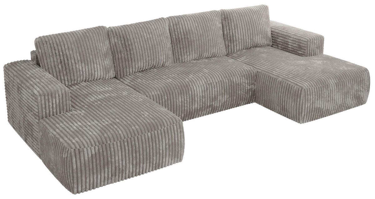 WOHNLANDSCHAFT TRENTINO U Hellgrau Cord - Hellgrau, Textil (334/91/163cm) - MKS
