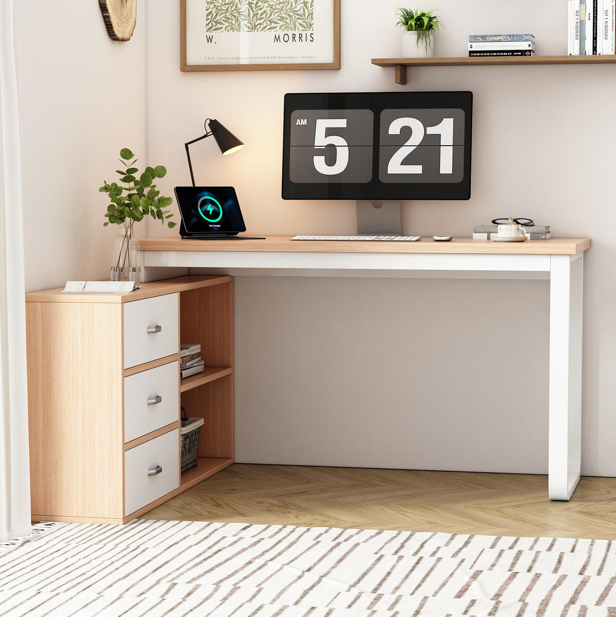 SCHREIBTISCH mit 3 Schubladen 147 x 100 x 75,3 cm MDF Metall Natural - Braun, Metall (147/100/75.3cm) - Meubliv