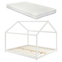 HAUSBETT Cerro mit Matratze - Weiß, Holz/Textil (160/200cm) - [en.casa]